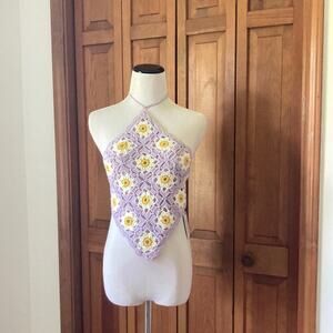 NWT Cider Granny Square Backless Halter Top, Size S